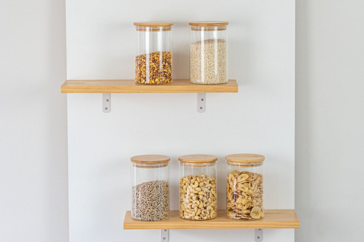 Glass and bamboo jars