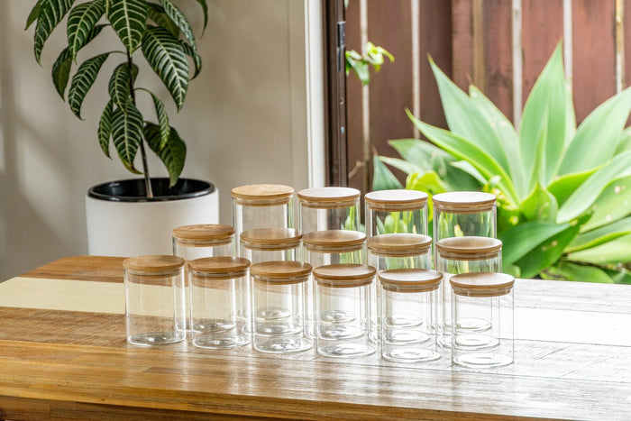 Glass and bamboo jars