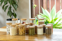 Glass and bamboo jars