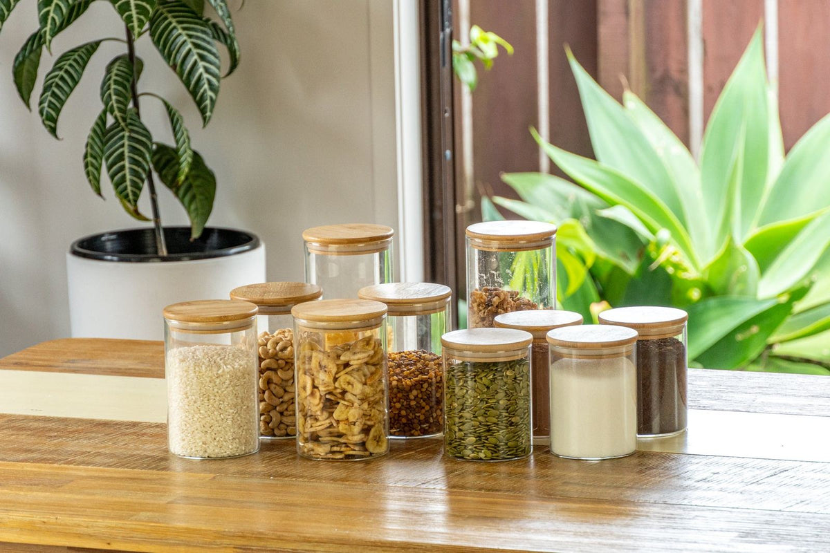 glass and bamboo jars