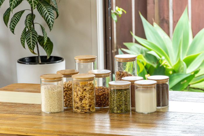 glass and bamboo jars