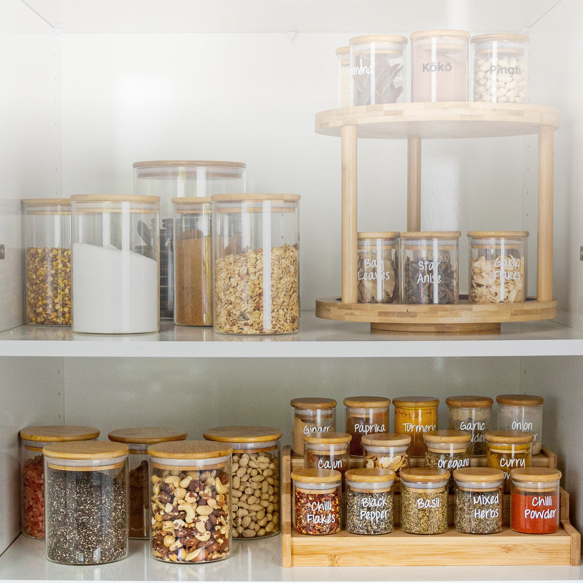 Organise your pantry with our glass and bamboo jars., mason jars. Eco friendly living with sustainable swaps for the home. Afterpay & Laybuy available