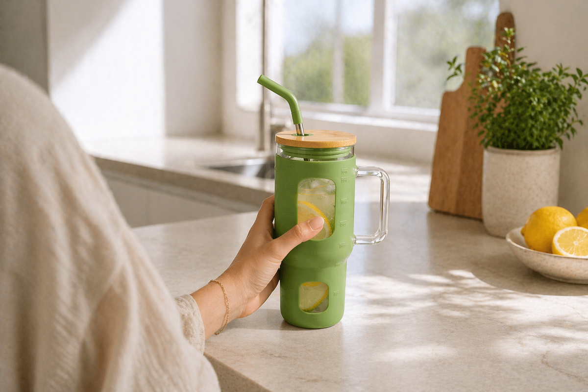 Glass Tumbler with Straw | 960ml