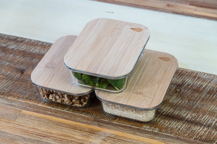 glass bamboo food container