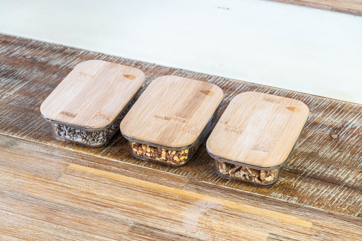 glass bamboo food storage container
