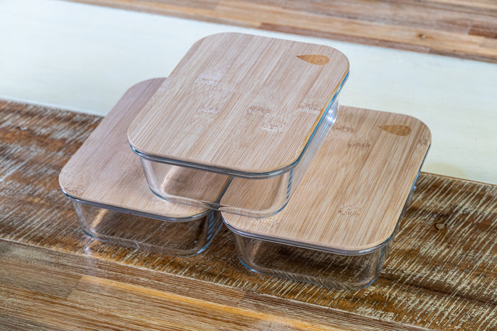 glass bamboo food container