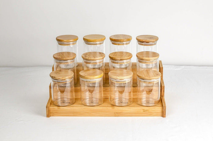 Glass and bamboo Jar spice rack