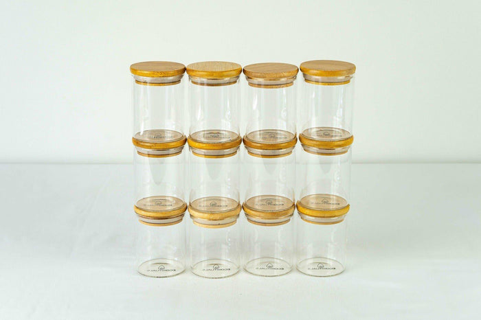 Bamboo and glass jar set