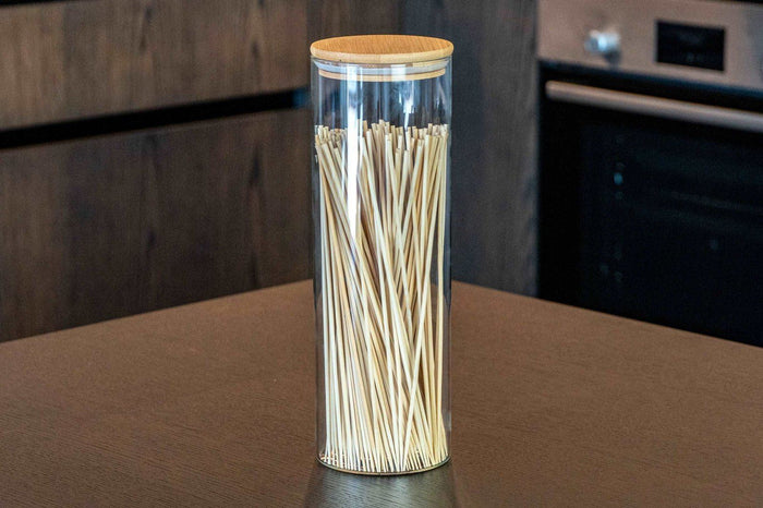 2.1L Tall Glass & Bamboo Jar - Natural