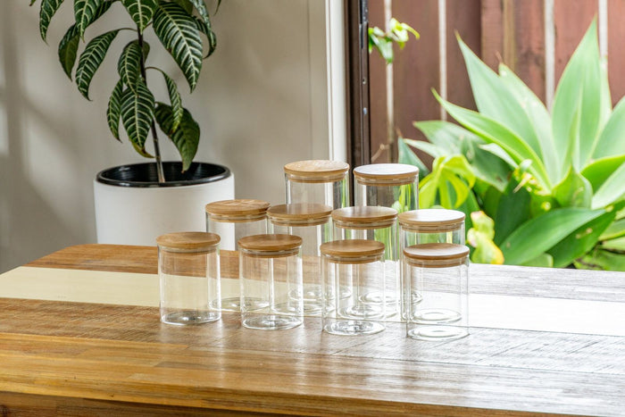 Bamboo and glass jars