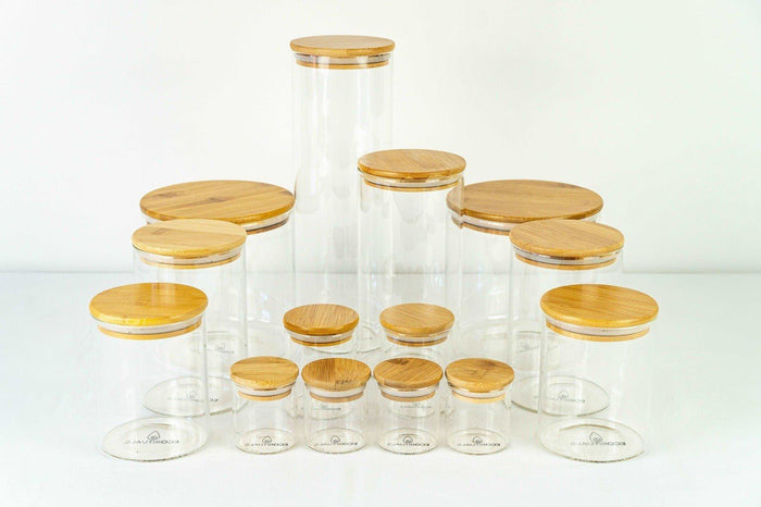 Glass & Bamboo Pantry Set