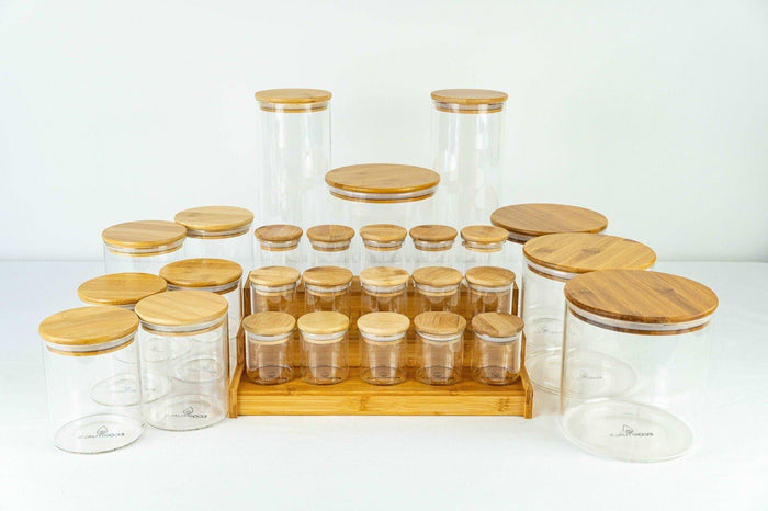 Bamboo and glass jar bundle set